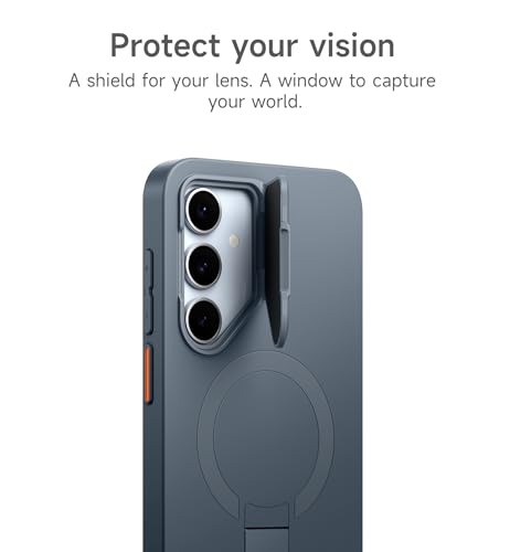 Image of SURITCH for Samsung Galaxy S24 FE Phone Case, Magnetic Protective Cover with Camera Cover & Adjustable Metal Kickstand for Galaxy S24 FE -Dark Blue