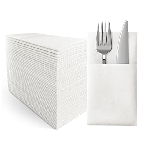 Jinyudome Leinen-Textur Servietten mit Bestecktasche - 40x40 cm Airlaid Einwegtableware (50 Stück) - Vorgefaltet & Rissfest für Hochzeiten Veranstaltungen & Events
