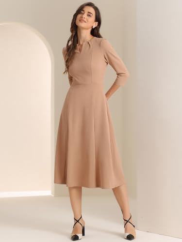 Image of Allegra K Womens 3 /4 Sleeve A-Line Business Work Formal Midi Dress