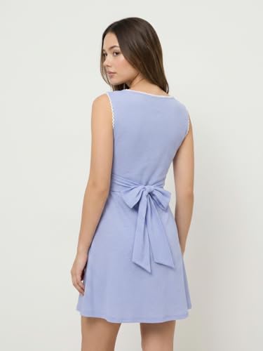 Image of CIDER Women's Summer Mini Dress Boat Neck Sleeveless Ruched Tie Back Cute Casual Dresses Nightgown Outfits Trendy