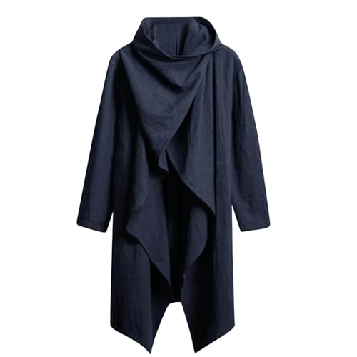 Mens Cotton Linen Poncho Cape Coats Casual Long Sleeve Cardigan Long Jacket Fall Winter Lightweight Baggy Outwear Top