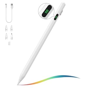 MoKo Stylus Pen for iPad 2018-2024, USB-C Pencil with LED Power Display for iPad Pro 13/11″ (M4) 2024, iPad Pro 12.9/11″, iPad Air 13/11″ (M2) 2024/6/5/4/3, iPad Mini 6/5, iPad 10/9/8/7/6, White