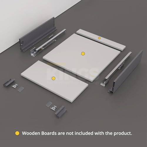 Image of Kings Soft Close Tandem Box Drawer System for Modular Kitchen | Load Capacity Upto 45 Kg | Galvanised Steel, Full Extension Slides- 500mm Length x 116mm Height (6 Inch), Iron Grey- 5 Year Warranty