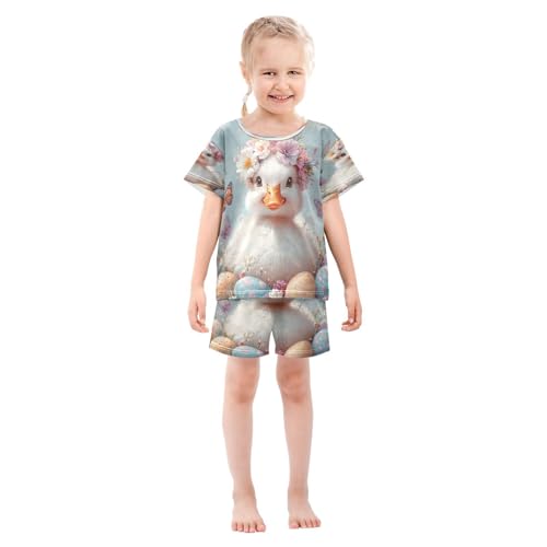ALAZA Easter Duck Butterfly Egg Pajamas Set Short Sleeve Cotton Sleepwear Summer Pjs 2 Piece 5-14Y3