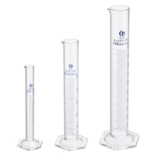 PATIKIL 10/25/50ml Graduated Cylinder, 3.3 Borosilicate Glass Measuring Cylinder Hex Base for Lab Experiment, Clear