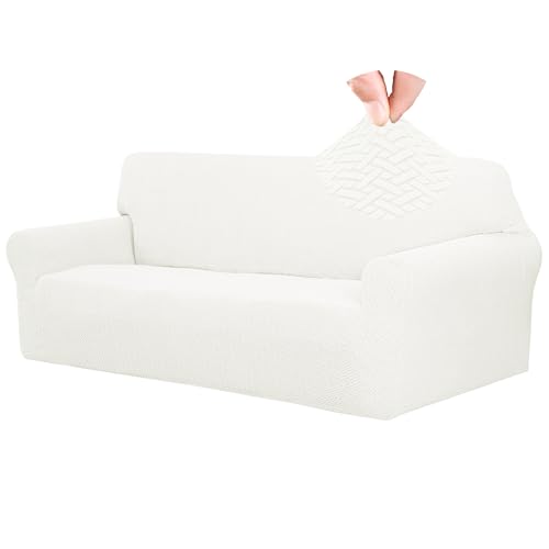 Easy-Going Stretch Jacquard Couch Cover, 1-Piece Soft Sofa Cover, Sofa Slipcover with Anti-Slip Foams, Washable Furniture Protector for Kids, Pets (Sofa, Cream)