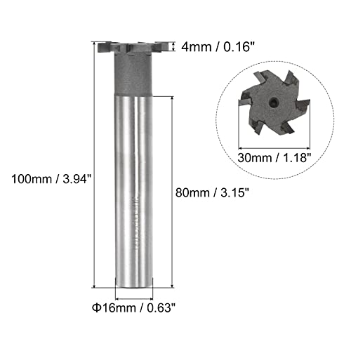 Image of uxcell T-Slot Milling Cutters, 4mm Depth 30mm Cutting Dia 16mm Shank Tungsten Carbide Tip 6 Flutes T Slot End Mill for Stainless Steel Copper Aluminum