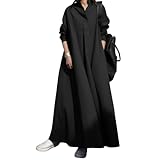 [link bleu] リンクブルー シャツ ロング ワンピース ゆったり フレア 長袖 シンプル 無地 マキシ 丈 レディース (ブラック、XXL)