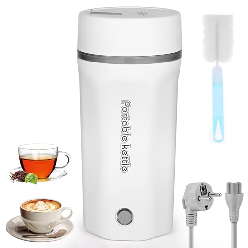 500ML Hervidor de Agua de Viaje Mini Hervidor Eléctrico 3 en 1 Hervidor de Agua Pequeño y Termo Hervidor de Viaje 300W Doble Capa 304 Acero Inoxidable Eléctrico Portátil Apagado Automático (BLANCO)