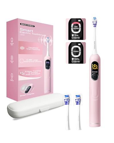 SAKYPRORAL Cepillo de dientes eléctrico inteligente para adultos y niños, batería de 150 días, mapa de cepillado en tiempo real, modo de blanqueamiento, temporizador de 3 minutos, estuche de viaje