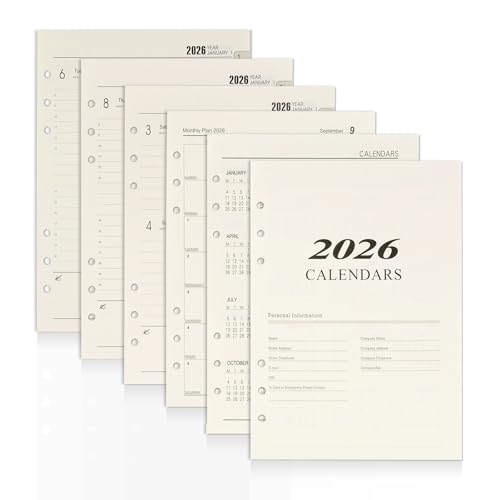 Recambio Agenda 2026 Semana Vista A5, 6 Anillas Agenda 2026 A5, 176 Hojas Planificador Semanal 2026, Enero 2026 – Diciembre 2026, 139 x 206 mm Papel de Recambio para Planificadores, DIY