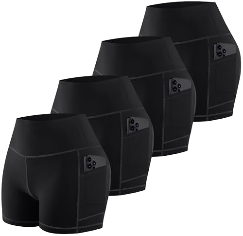 MIRITY High Waist Workout Biker Shorts with Pockets for Women - Buttery Soft Workout Yoga Shorts Pack of 1