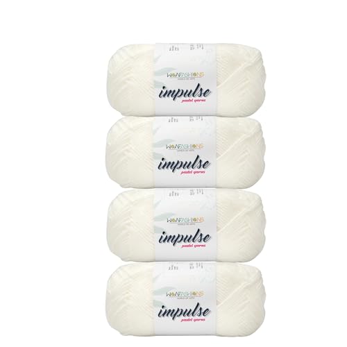 Image of WOAFashions Impulse Hand Knitting & Crochet Yarn, Premium Acrylic, 4 : Medium (White) (4x100gms / 14.1oz)