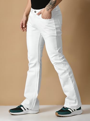 Image of Waltz Men's High Waist Stretchable Boot Cut Wide Leg Flared Casual Denim Bell Bottom Jeans Pants for Men - Comes in Multiple Sizes & Colours (Black, Dark & Light Blue, Grey, White & Khaki) 28 to 40