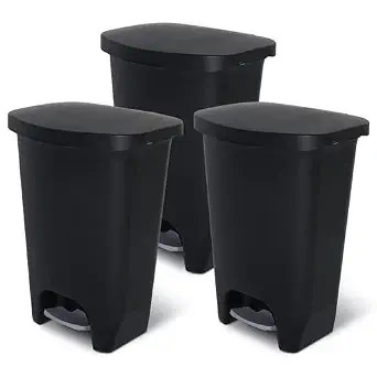 Glad 3 Pack 13 Gallon Trash Can with Odor Protection, Hands-Free Step-On Lid, Black