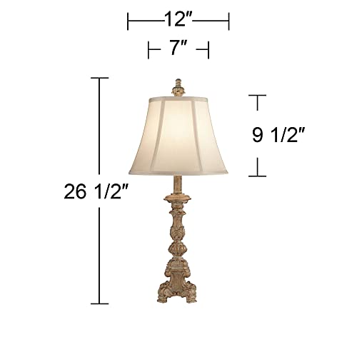 Regency Hill JD-11065-3(2PK) Elize Traditional French Country Style Vintage White Washed Candlestick Table Lamps 26.5 Inch High Set Of 2 Bell Shade thumb #2