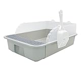 BNOSDM Cat Litter Box, Semi-Enclosed Sifting Litter Box with High Sides Detachable Shallow Cat Toilet Travel Litter Tray for Kittens to Senior Cats