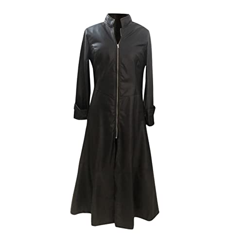 JISADER Chaqueta de cuero PU para mujer Vestido Abrigo ligero Cremallera completa Accesorios de ropa Gabardina causal para vacaciones, trabajo, cita, negro, XXL
