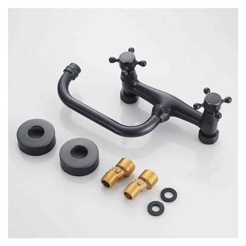 Robinet mitigeur mural bronze noir au design rétro chic pour lavabo suspendu - 7