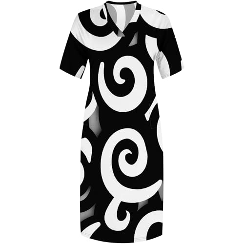 Image of Plus Size Maxi Dress for Women Short Sleeve V Neck Casual Loose Sundress with Pockets
