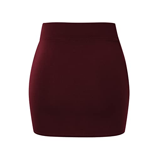 YOLAI Women Solid Skater Skirt Elastic Waist Slim Wrap-Around Mini Short Skirts Pencil Skirt4