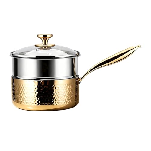 Cacerola con tapa, acero inoxidable antiadherente con boquilla de vertido, olla de cocción al vapor, para freír a fuego lento, hervir, cocina, hogar, comedor, salsa de sopa