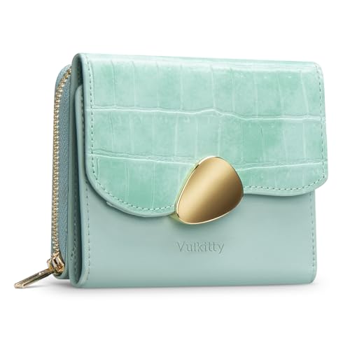 Trifold Leather Wallet for Women RFID Blocking, Small Compact Purse with Zipper Pocket, Ideal for Gift, Green