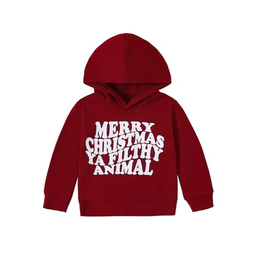 Toddler Boy Girl Christmas Hooded Sweatshirt Long Sleeve Letter Print Pullover Tops Kid Fall Winter Shirt Clothes