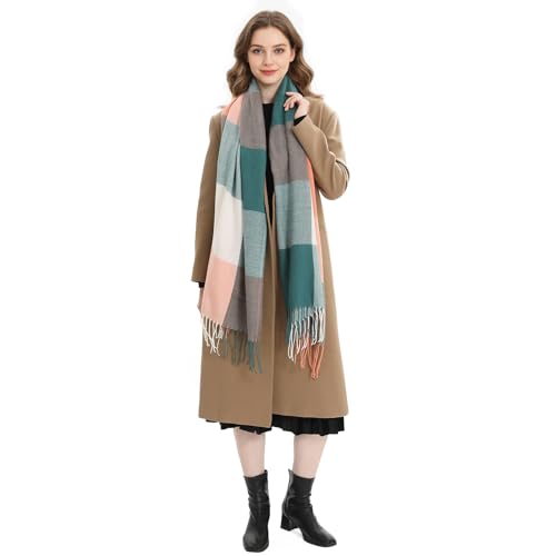 Miss Lulu Damen Schal Kariert bergroer Quadratisch Deckenschal Winterschal Karo Tartan Streifen Plaid Muster Oversized Fransen Poncho
