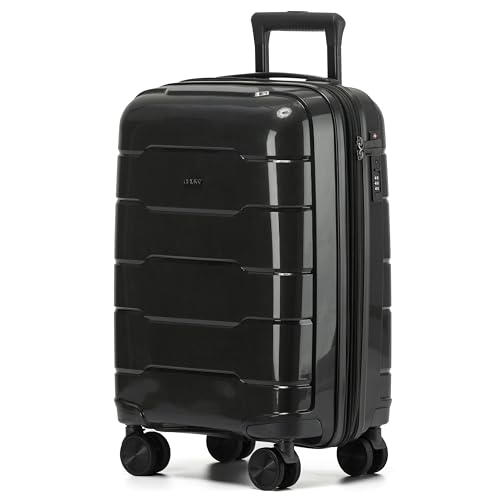 CRUW Hand Luggage, TSA Approved Lock, Silent Double Spinner Wheels Expandable Lightweight Suitcase – Bag Fits 56x45x25cm Overhead Carry On Limit for easyJet, BA, Jet2 & More – Black