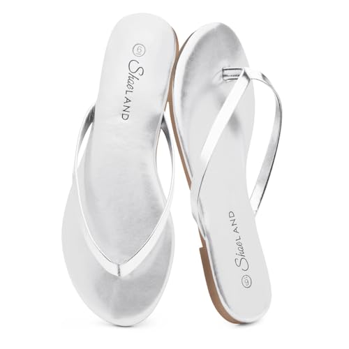 Image of Shoe Land Thong Flip Flops for Women, Memory Foam Flat Sandals, Lightweight Summer Slides, Non Slip Comfort Sandals for Beach, Travel and Everyday Wear