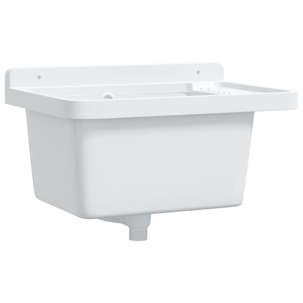 Évier Mural en Résine, Évier pour Buanderie Garage Lavabo Bac de Lavage Extérieur blanc 50x35x24 cm résine
