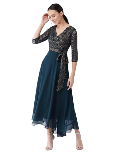 Image of Miss Chase Women's Round Neck Cap Sleeves Lace Knee -Long Skater Dress