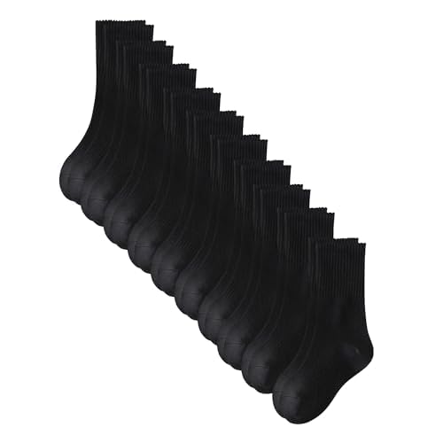 Pareberry 10 Pairs Boys Girls Soft Cotton Crew Dress Socks Seamless Toe School Socks Medium C03-black