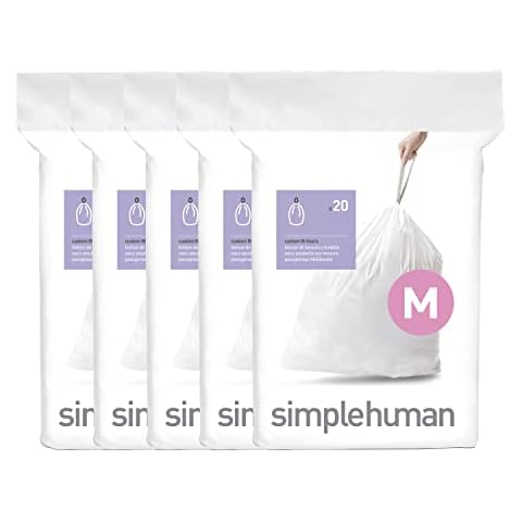 simplehuman Code M Custom Fit Drawstring Trash Bags in Dispenser Packs, 100 Count, 45 Liter / 11.9 Gallon, White Cover