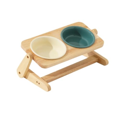 Hubiuyoセラミック猫ボウル 角度調整可能 ダブルボウル 水飲みボウル ペットボウル台 犬用ボウル 猫犬食器 フードボウルネコボウルねこエサ入れ 滑り止め 猫 えさ 皿スタンド ねこ給食 小型犬セラミックフード用スタンド高度調整竹製 ねこ ご飯台 陶製