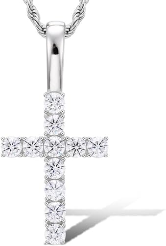 14K Gold 5mm Diamond Cross Pendant Necklace for Men, Trendy and Stylish Accessory for Music Festivals and Night Outs