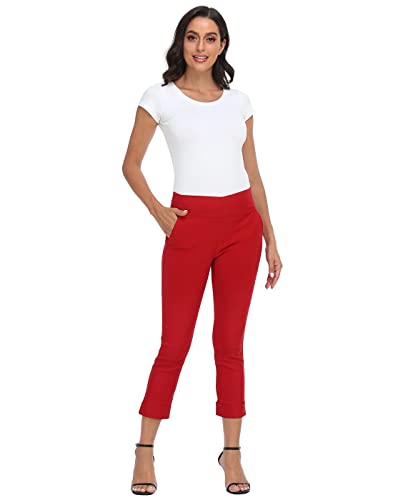 Image of HDE Pull On Capri Pants for Women with Pockets Elastic Waist Cropped Work Pants