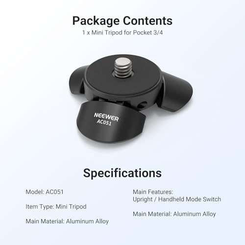 NEEWER Mini Tripod Compatible with DJI Osmo Pocket 4 & 3, Small Desktop Gimbal Camera Holder Mount Stand with 1/4" Screw Compatible with Insta 360 X5 X4 X3, Upright/Handheld Mode Switch, AC051 - image 7