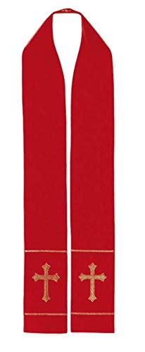 Church Atelier Clergy Stole Embroidered with Cross Symbol Red