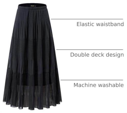 Image of NASHALYLY Women's Chiffon Elastic High Waist Pleated A-Line Flared Maxi Skirts