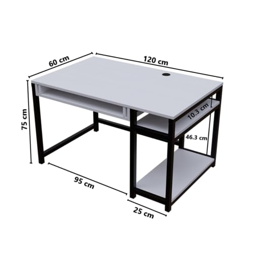 Image of Riyan Luxiwood Carter Computer Table with or Without Keyboard Tray I Made MDF I Large Study Table Size 120x60x75 Cm (with Keyboard Tray, White)