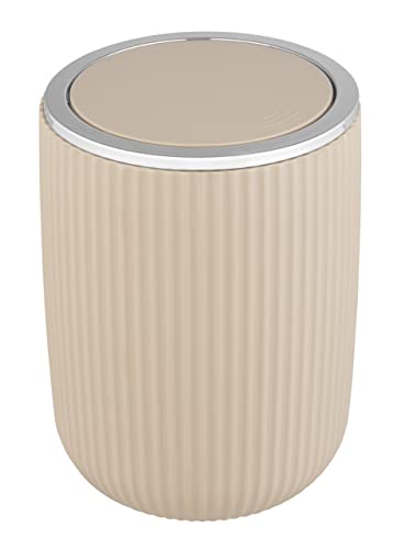 WENKO Secchio con coperchio oscillante Agropoli S beige, 2 litri, secchio per bagno, pattumiera in plastica di qualità , modellatura plastica e superficie strutturata, Ø 14,5 x 20 cm