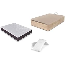 Canapés Abatibles Juveniles Dormidán - Pack de canapé abatible de Gran Capacidad + colchón viscoelástico + Almohada visco Copos de Regalo (135_x_190_cm, Roble)