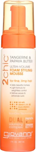 GIOVANNI 2Chic Ultra Volume Mousse for Fine & Thin Hair - Volumizing Hair Foam for Women & Men, Foaming Texture for Defining & Enhancing - Papaya & Tangerine, 7 fl oz (Pack of 1)