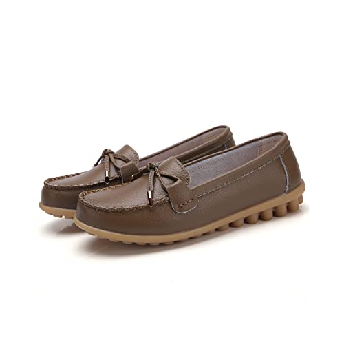 Image of Momuk Women's Penny Loafers Leather Driving Moccasins Slip On Boat Shoes Fashion Comfort Flats