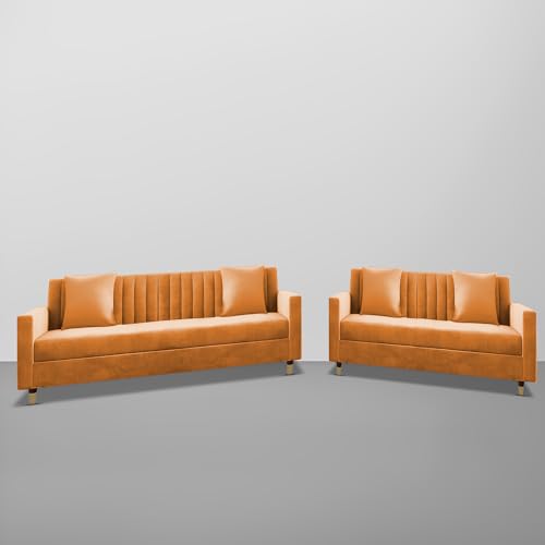 Image of Casaliving Garcia 3+2 Seater Sofa Set for Living Room (Orange)