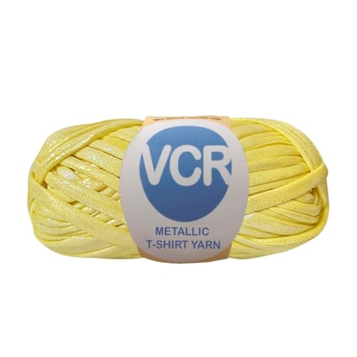 Image of VCR Shine Light Yellow Metallic T-Shirt Yarn, 100 Grams, 100% Metallized Craft Yarn, Pack of 1 Yarn, Suitable for Handbags, Tote Bags and Sling Bags