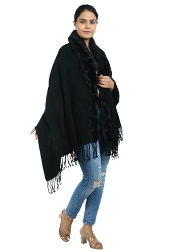 Image of Manra Women's Solid Faux Fur Border Stole Shawl Warm Wrap Cape for Winters (SC 14)