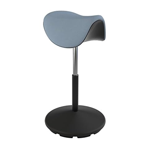 Varier Motion - Modern Office Chair, Support for Height Adjustable Desk - Dark Grey Base and Light Blue Wool Fabric Cover